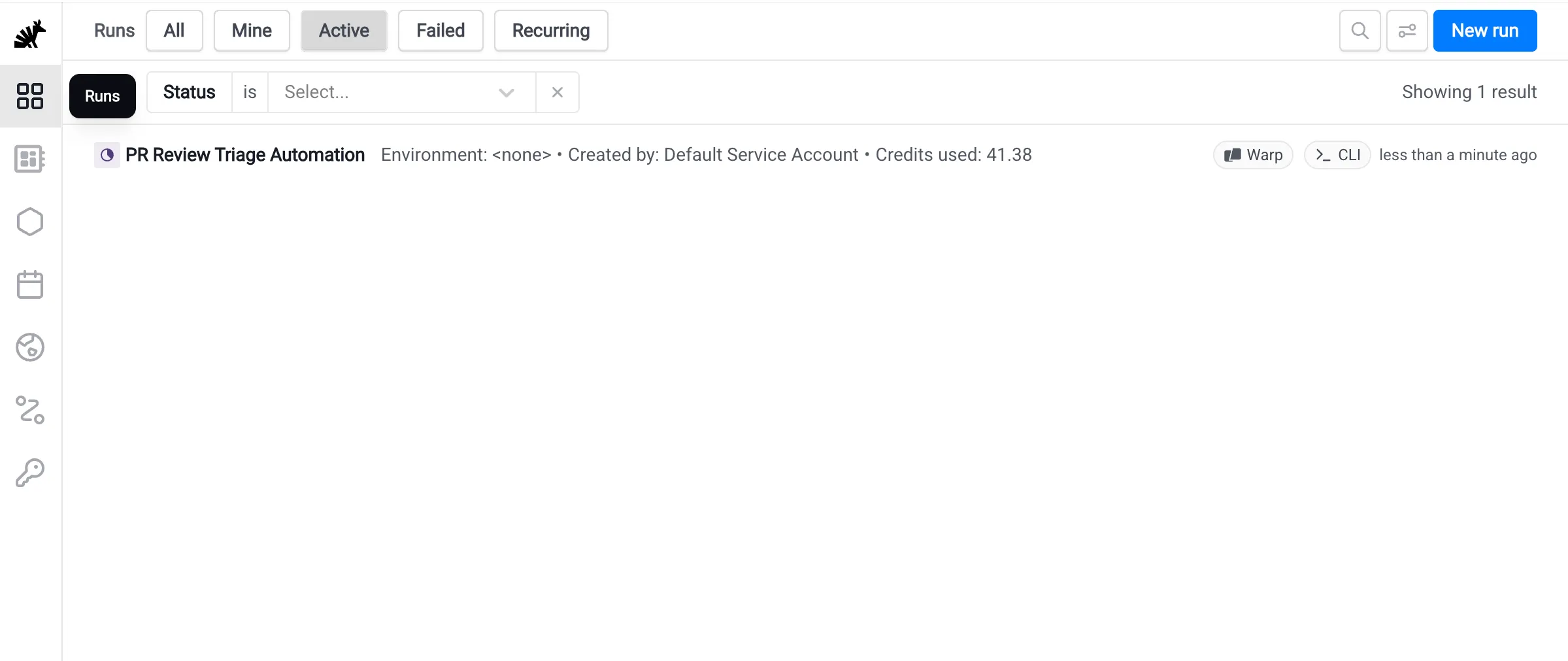 The Oz web app's Runs page.